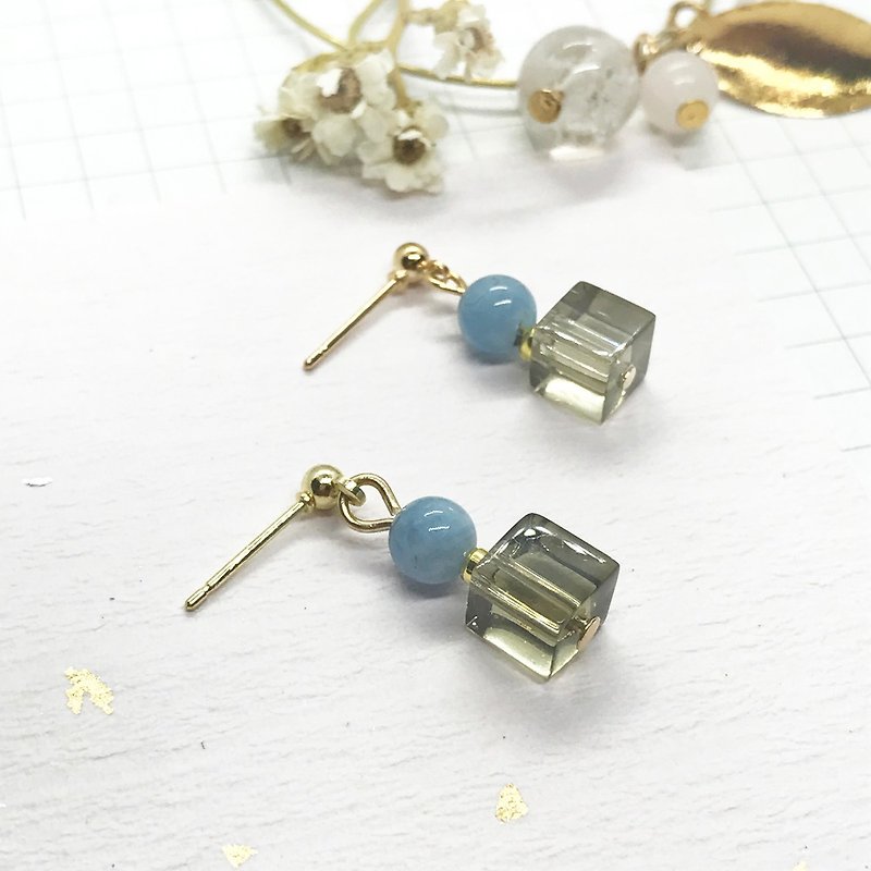 海蓝宝方块宝石耳环 - 耳环/耳夹 - 宝石 蓝色