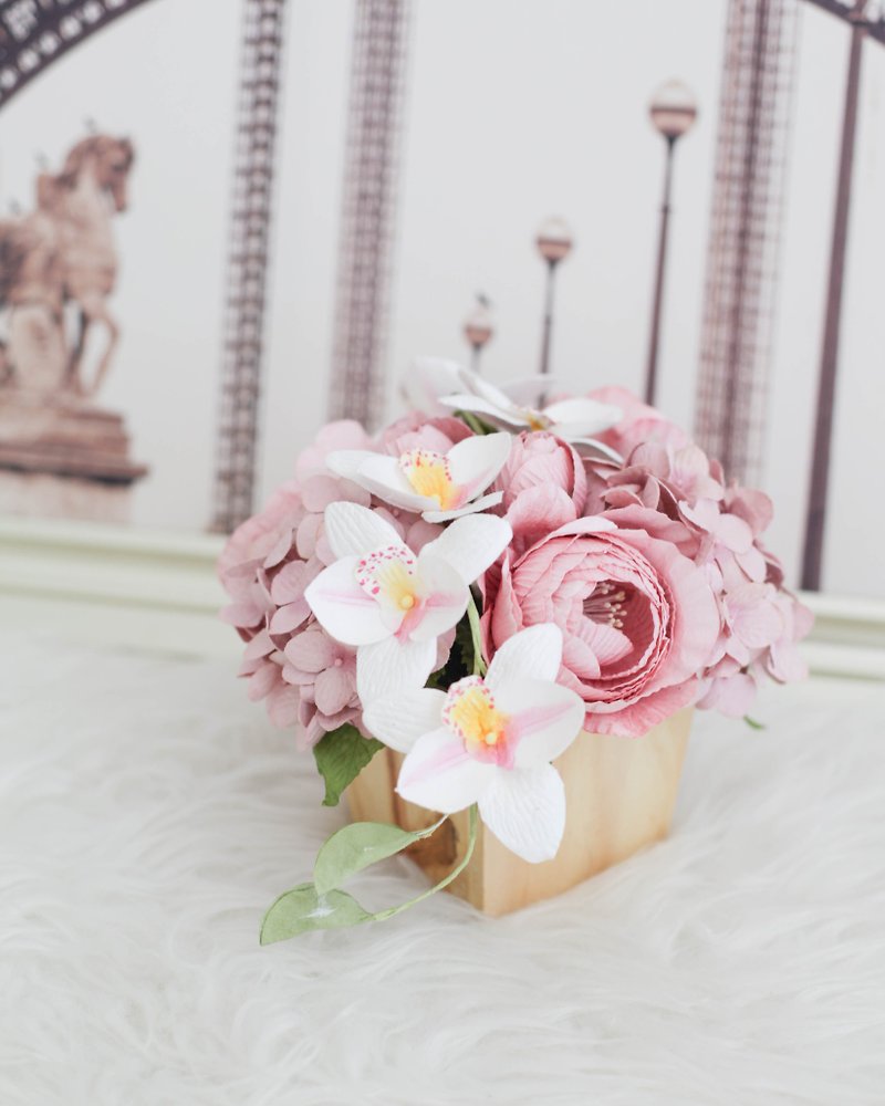 PINK ORCHID - Wooden Table Flower Pot - 香薰/精油/线香 - 纸 粉红色