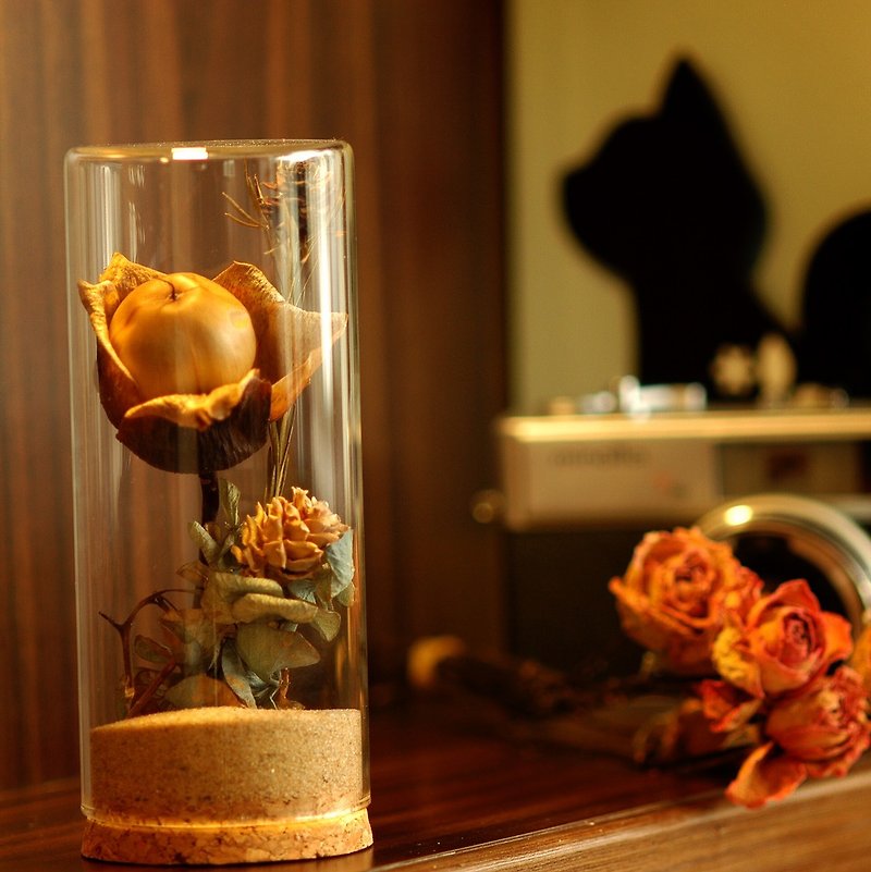 瓶中花 干燥花 桌上摆饰 - 珍爱木玫瑰(珍藏) - 摆饰 - 玻璃 多色