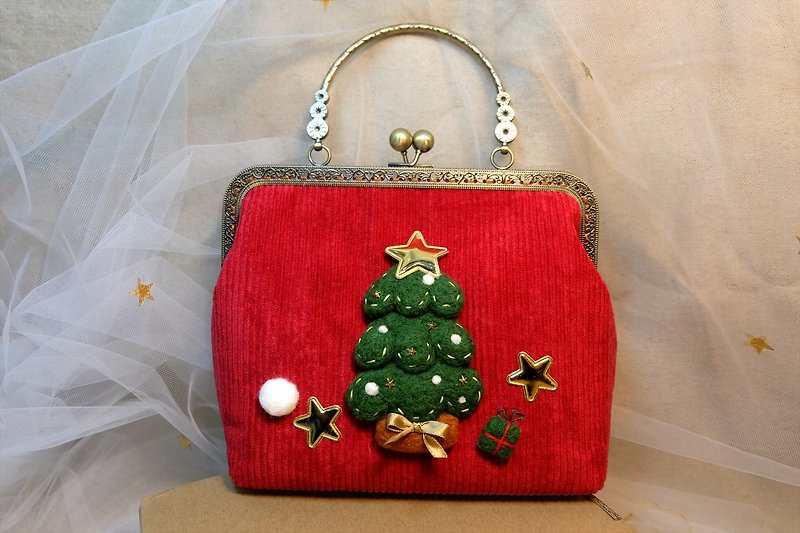 圣诞礼物 交换礼物【为你挂上小星星】星星圣诞树手工口金包 - 侧背包/斜挎包 - 羊毛 多色