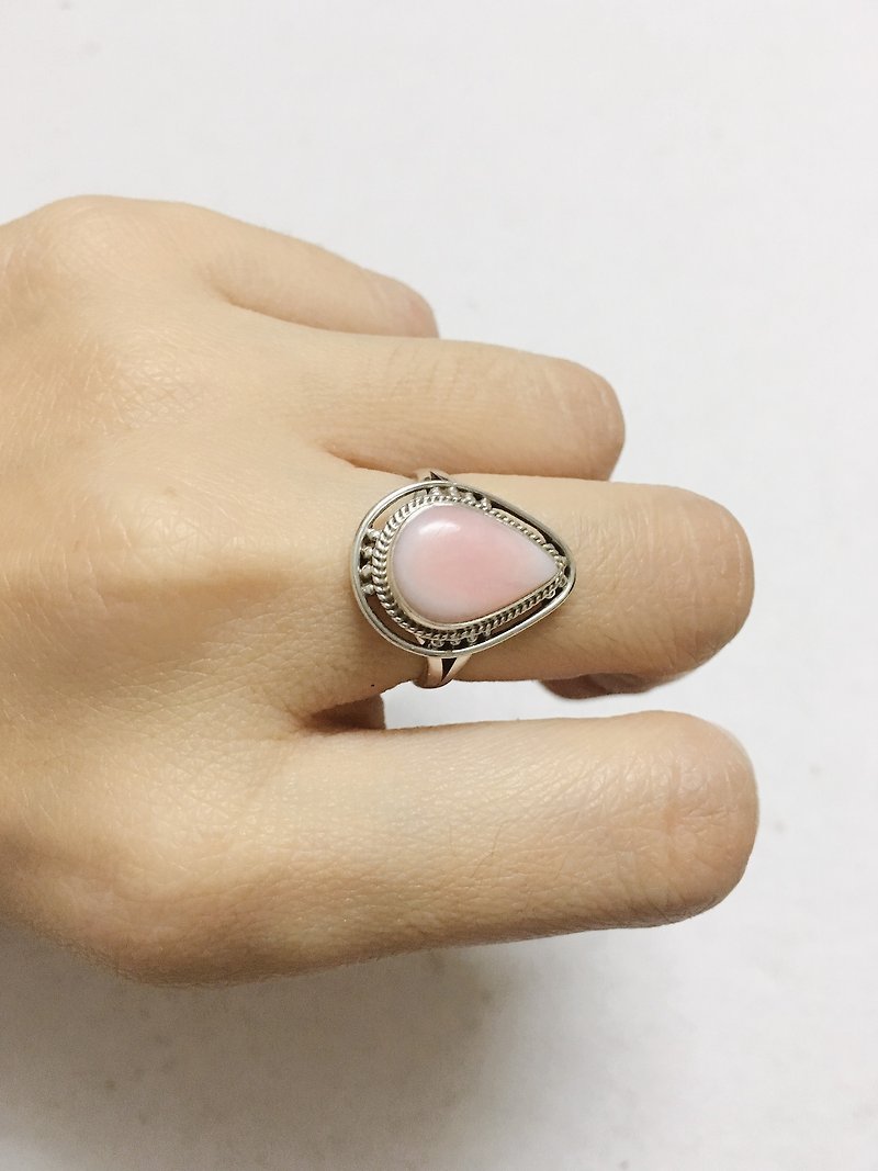 粉红蛋白石 戒指 戒指 尼泊尔 手工制 925纯银 - 戒指 - 半宝石 