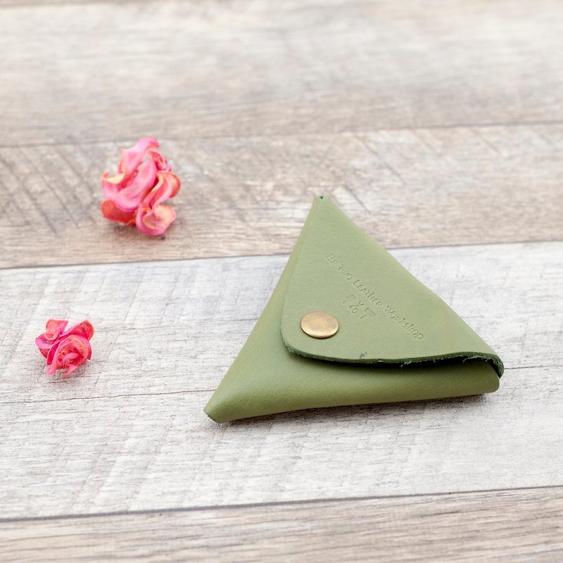零钱包 零钱袋 三角型 一片式 可拆 真皮 置物 抹茶绿 头层牛皮 - 零钱包 - 真皮 绿色