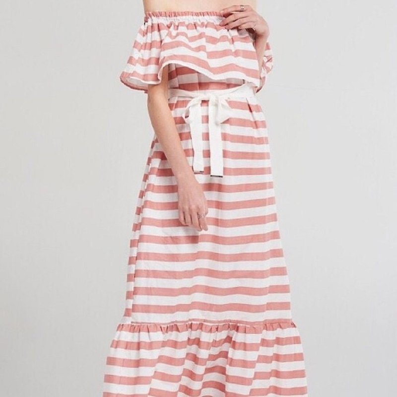 SUMMER DRESS / Peach Stripe - 洋装/连衣裙 - 其他材质 