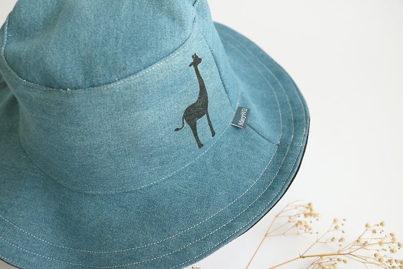 MaryWil双面帅气大帽檐帽-牛仔长颈鹿 - 帽子 - 棉．麻 蓝色