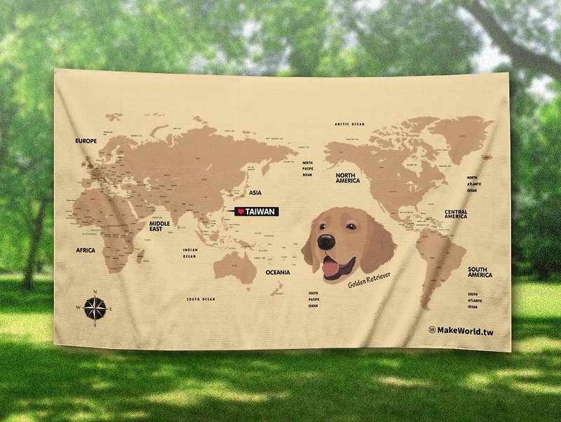 Make World地图制造 运动浴巾 (黄金猎犬) - 毛巾浴巾 - 聚酯纤维 