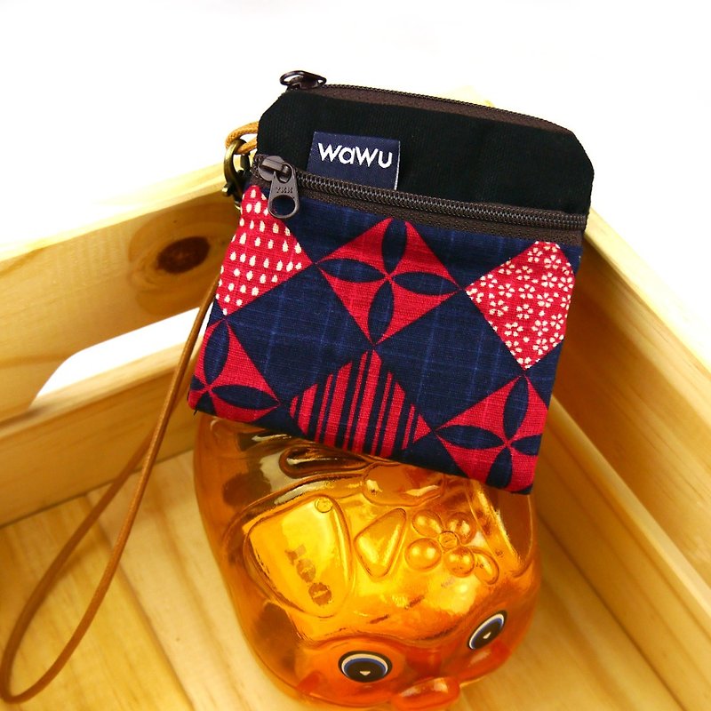 WaWu夹心吐司包 (紫红菱格)(附绳) 日本布* - 零钱包 - 棉．麻 黑色