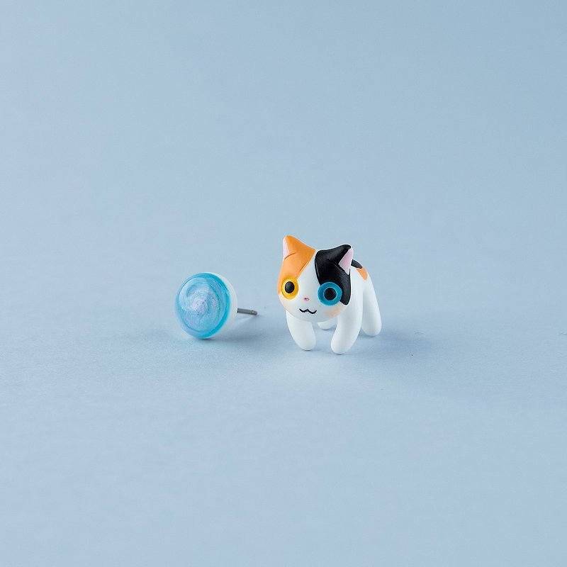 Japanese Bobtail Cat - Polymer Clay Earrings, Handmade&Handpaited - 耳环/耳夹 - 粘土 橘色