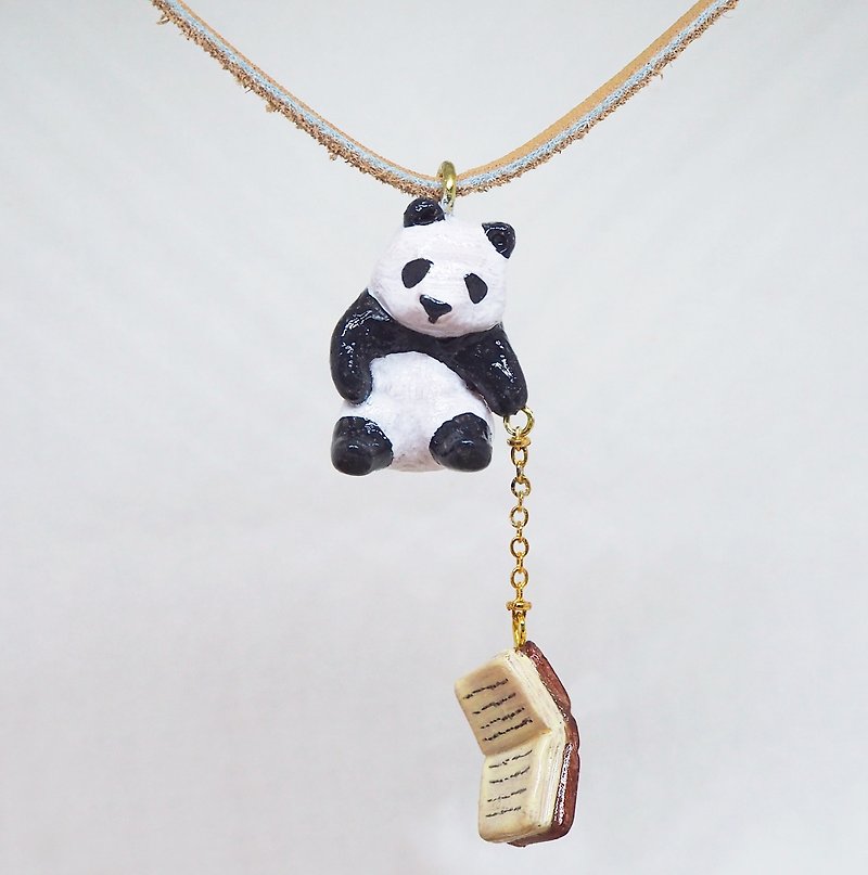 文青熊猫动物手工手绘颈链 Hipster Panda handmade necklace - 颈链 - 粘土 