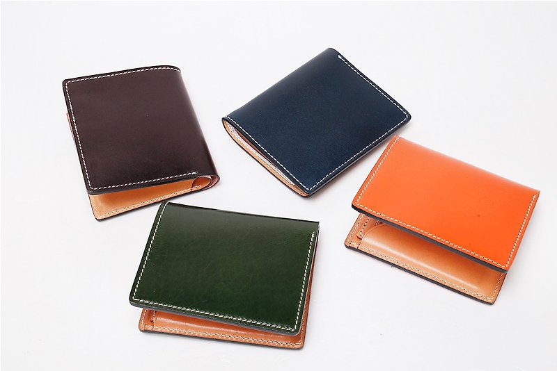 新款AMEET色colour系列植鞣革短款钱包卡包钱包二合一 4色 - 皮夹/钱包 - 真皮 咖啡色
