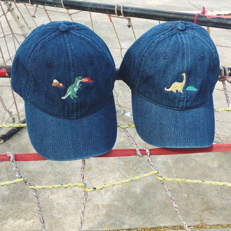 Dinosaurs ( T rex and Bronto ) Cap / Denim - 帽子 - 其他材质 蓝色