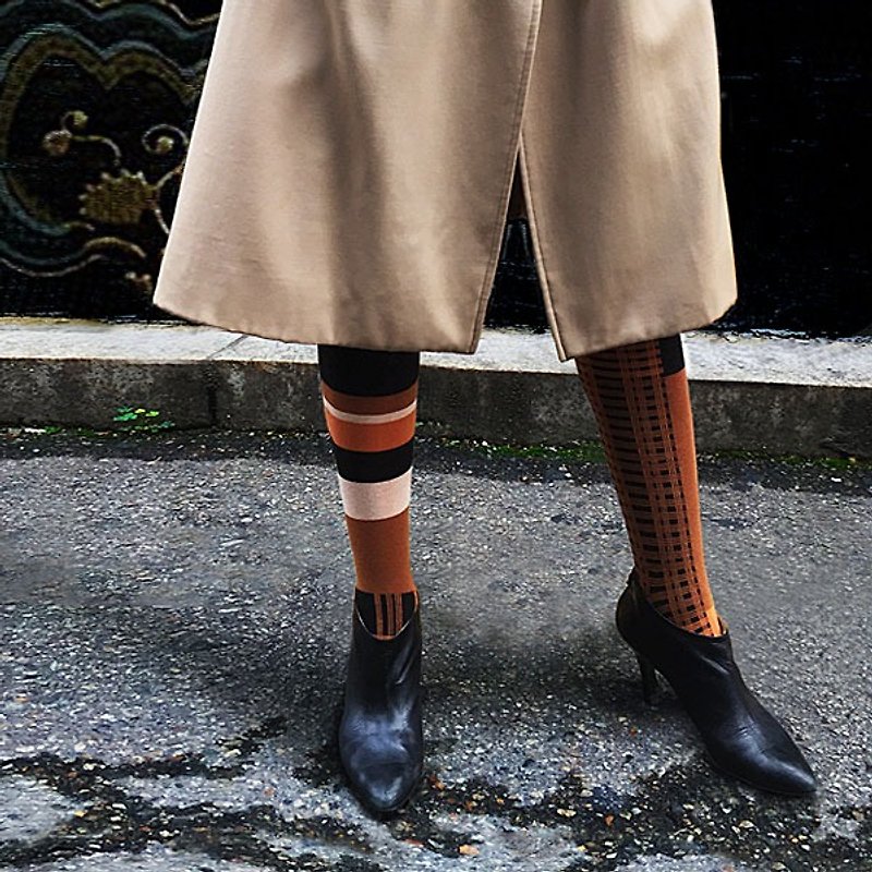 靴下パンプキンタータン / irregular / socks / stripes / brown / british - 袜子 - 纸 咖啡色
