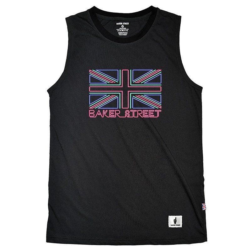 【英国Baker Street 贝克街】纯棉 - 无袖背心 - 霓虹国旗B - 男装背心 - 棉．麻 白色
