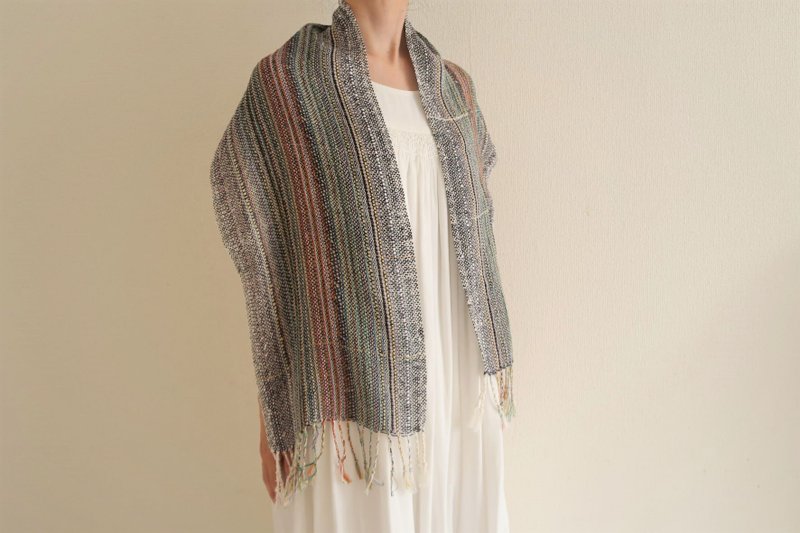 手織りストール　リネンシルク　星座　タペストリー　ギフト　Shawl (S) 24　入學   畢業　母親節　禮物　生日禮物 - 丝巾 - 棉．麻 蓝色