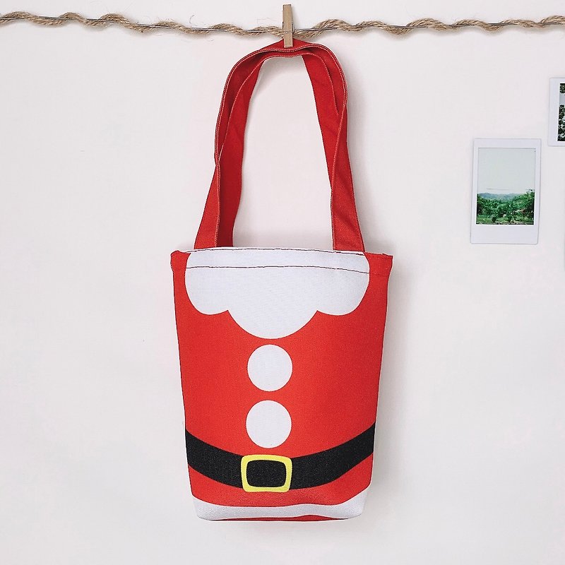 防泼水万用环保饮料提袋-圣诞老人款(交换礼物首选) - 手提包/手提袋 - 聚酯纤维 红色