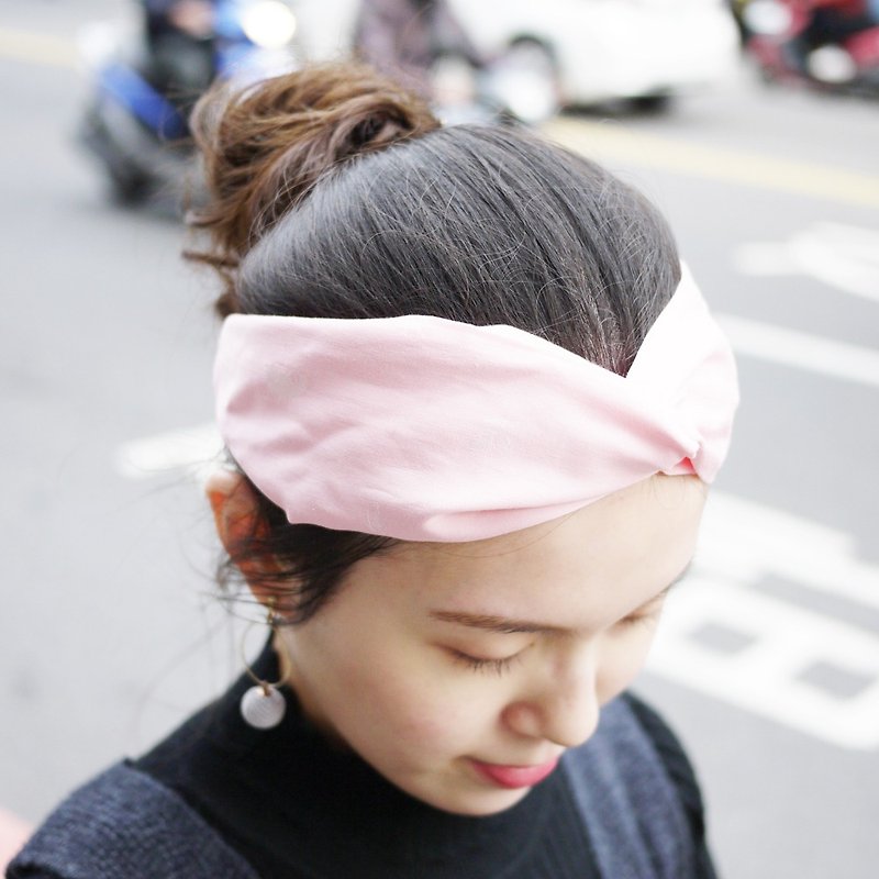天丝交叉松紧宽版发带－樱花粉 - 发饰 - 棉．麻 粉红色