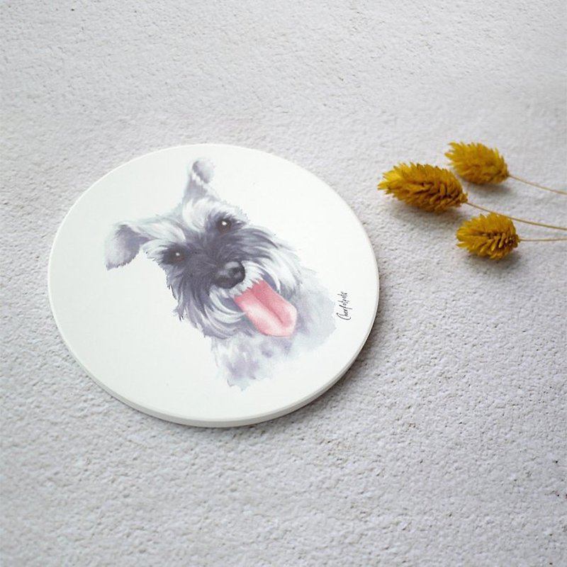 水彩风格宠物肖像杯垫(雪纳瑞-灰) - 其他 - 陶 白色