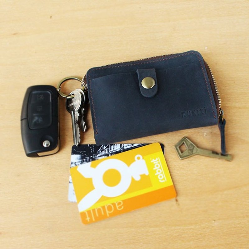 Key Case - F1 สีน้ำเงิน / Key Holder / Key Ring / Key Bag (Genuine Cow Leather) - 钥匙链/钥匙包 - 真皮 蓝色