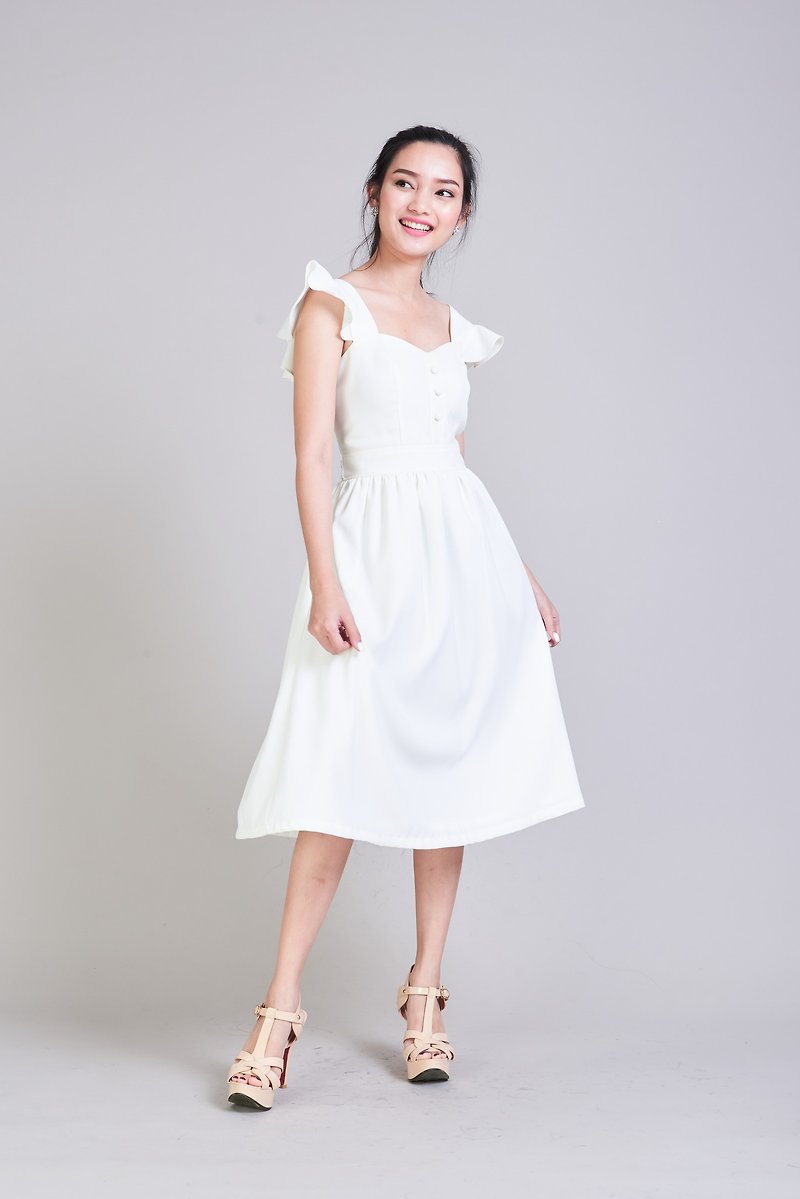 White Dress White Wedding Dress Sundress Summer Dress Vintage Party Dress - 洋装/连衣裙 - 聚酯纤维 白色