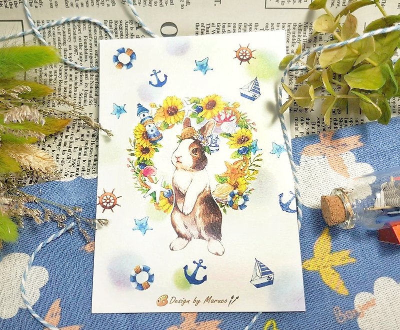 海洋兔兔-厚水彩纸明信片 - 卡片/明信片 - 纸 多色