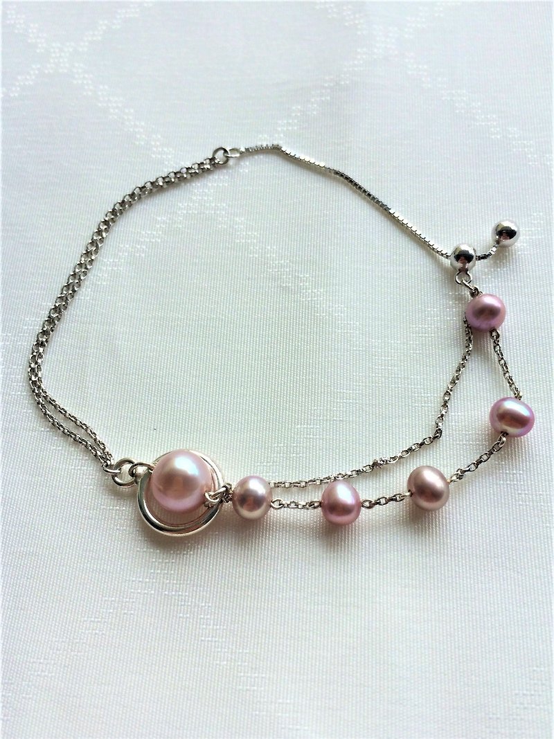 100%自家设计925纯银粉红色淡水珍珠手链 - 手链/手环 - 珍珠 粉红色