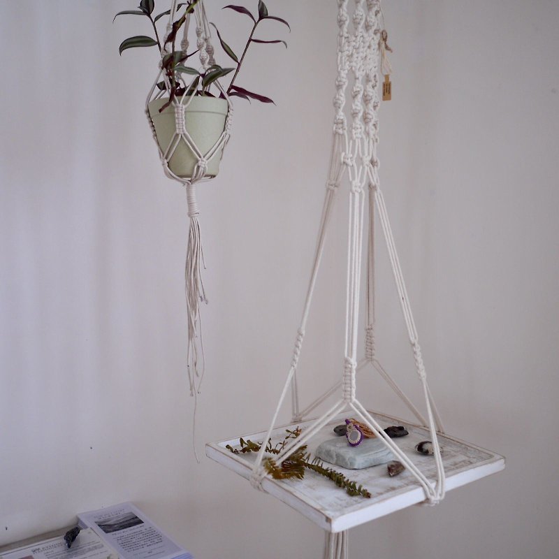 Macrame 编织植物吊篮 (大尺寸) - 摆饰 - 棉．麻 白色