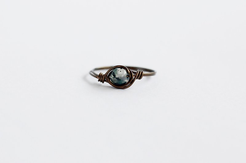 4mm藓苔玛瑙青铜线戒指 - 戒指 - 宝石 灰色