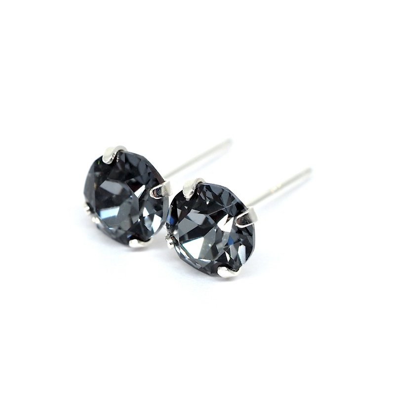 午夜黑水晶施华洛世奇水晶 -纯银耳钉 -6毫米圆形 -单件或一双 - 耳环/耳夹 - 其他金属 黑色