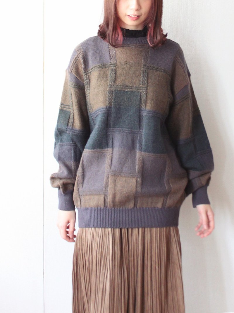 冬复古中性日本制几何针织宽松薄款羊毛紫色古着毛衣 - 女装针织衫/毛衣 - 羊毛 紫色