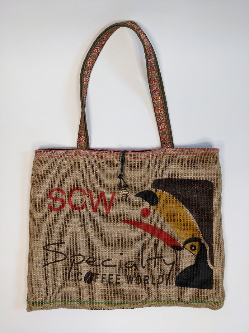 再生咖啡麻布耐脏耐用侧背包-SCW大嘴鸟 - 侧背包/斜挎包 - 棉．麻 