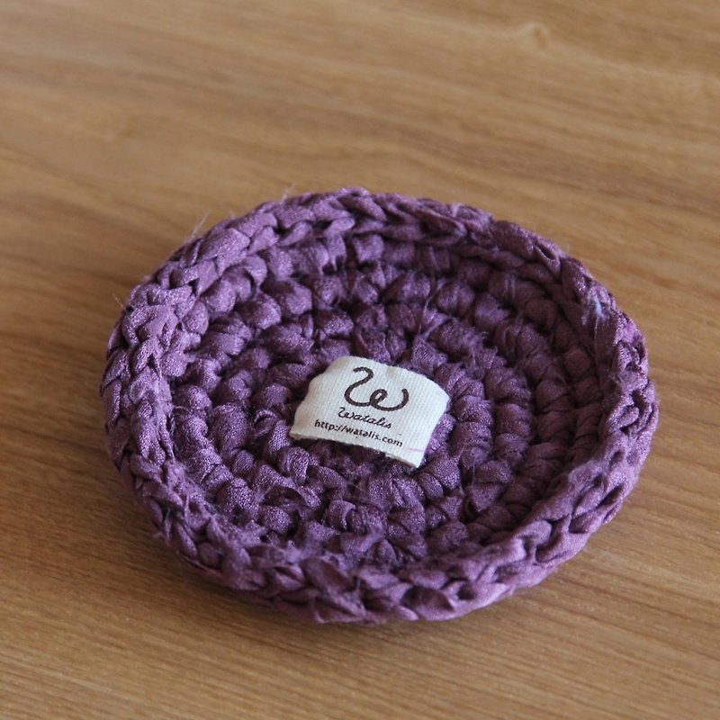 シックなパープル　きもの裂き編みコースター - 杯垫 - 棉．麻 紫色