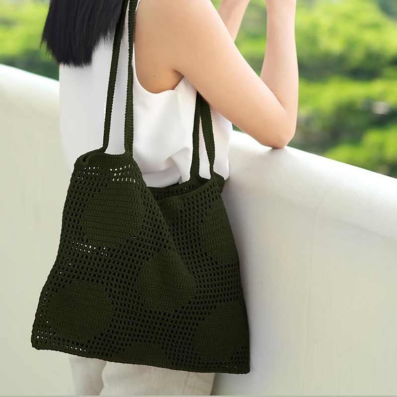 Crochet Polka Dot Tote Bag | Olive - 手提包/手提袋 - 其他材质 绿色