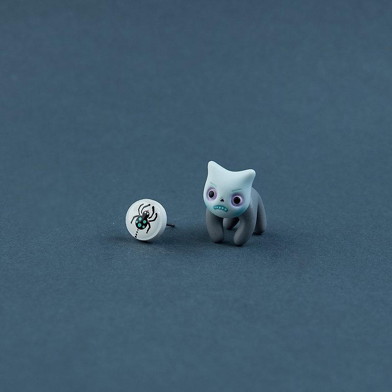 Mayor Cat - Polymer Clay Earrings, Handmade&Handpaited Catlover Gift - 耳环/耳夹 - 粘土 灰色