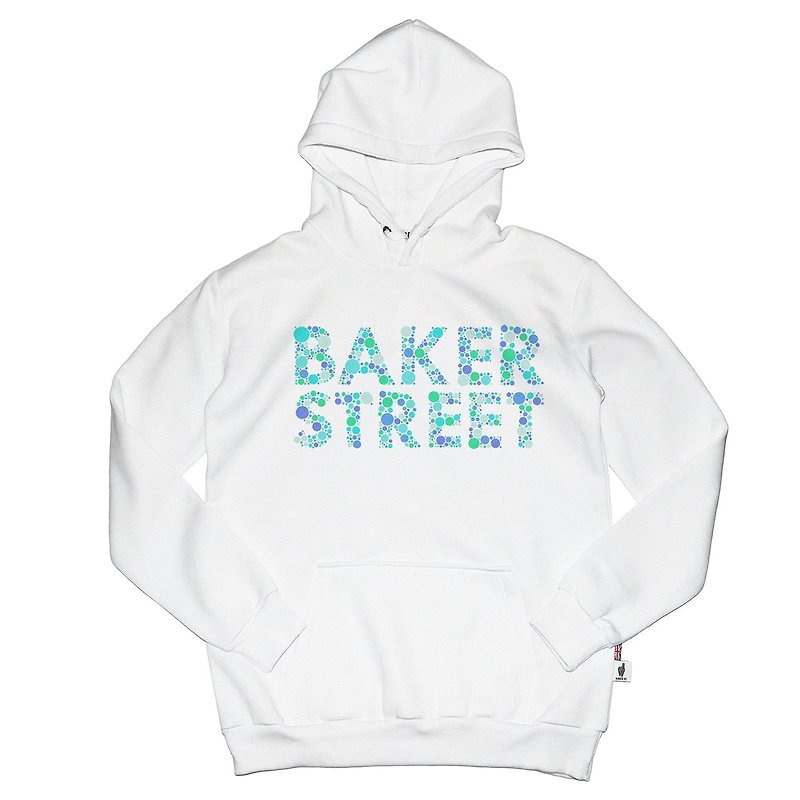 【英国 Baker Street 贝克街】中性版 - 纯棉帽T - 色盲文字B款 - 中性连帽卫衣/T 恤 - 棉．麻 白色