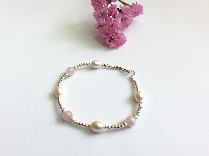 Ops Morganite Pearl bracelet-摩根石/珍珠/925纯银/梦幻/手链 - 手链/手环 - 宝石 粉红色