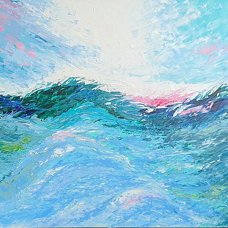 Andaman Sea Painting Abstract Wave Original Art Surfer Artwork Seascape Wall Art - 海报/装饰画/版画 - 其他材质 蓝色