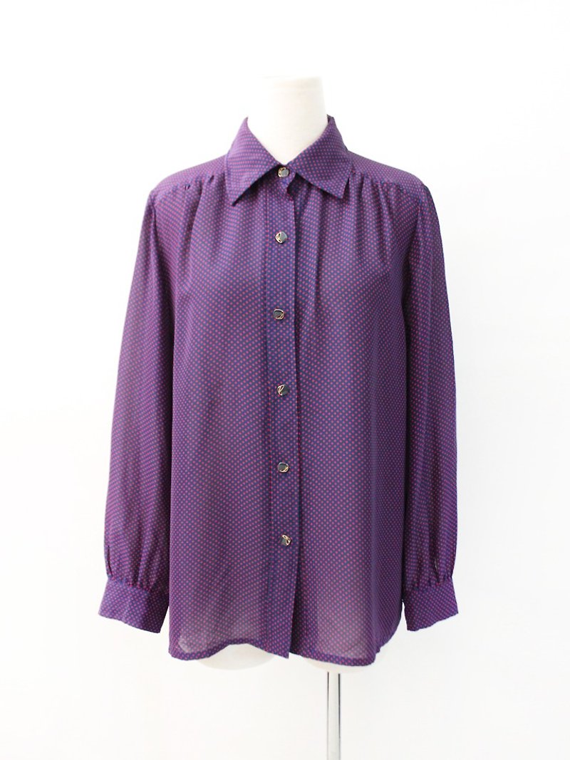 复古日本制紫色几何点点薄古着衬衫 Japanese Vintage Blouse - 女装衬衫 - 聚酯纤维 紫色