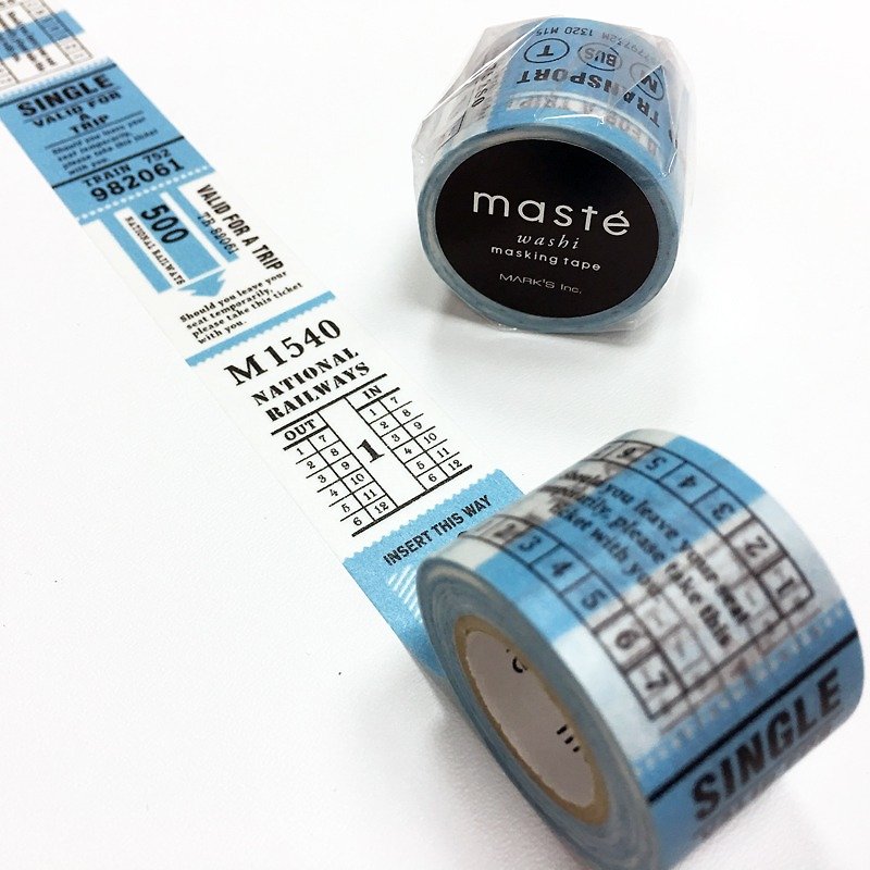 maste 和纸胶带 Trip Tip 复古票券 复刻【蓝 (ZOMST-MKT01-BL)】 - 纸胶带 - 纸 蓝色