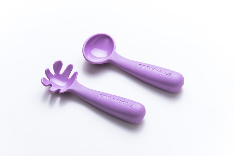 (台湾制造,专利设计) Farandole小面捞&小汤匙聪明学习餐具组-紫 - 儿童餐具/餐盘 - 其他材质 紫色