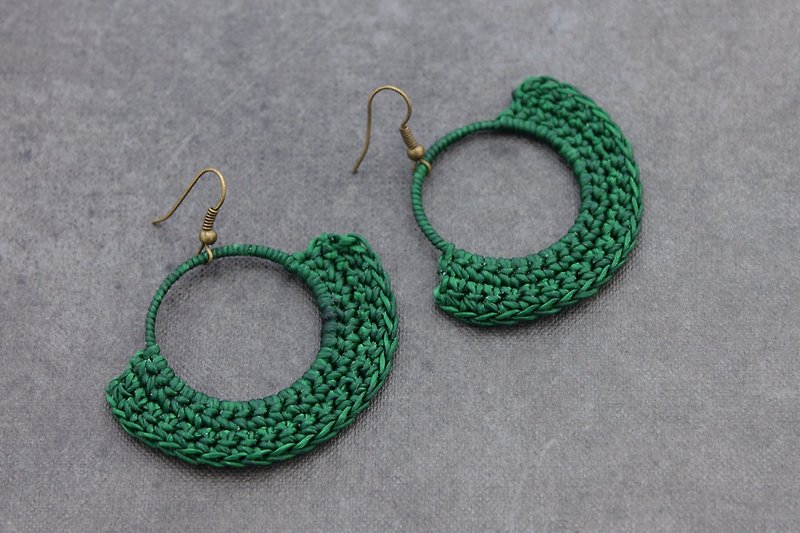 编织麦克风耳环掉落吊环绿色棉花 - 耳环/耳夹 - 棉．麻 绿色