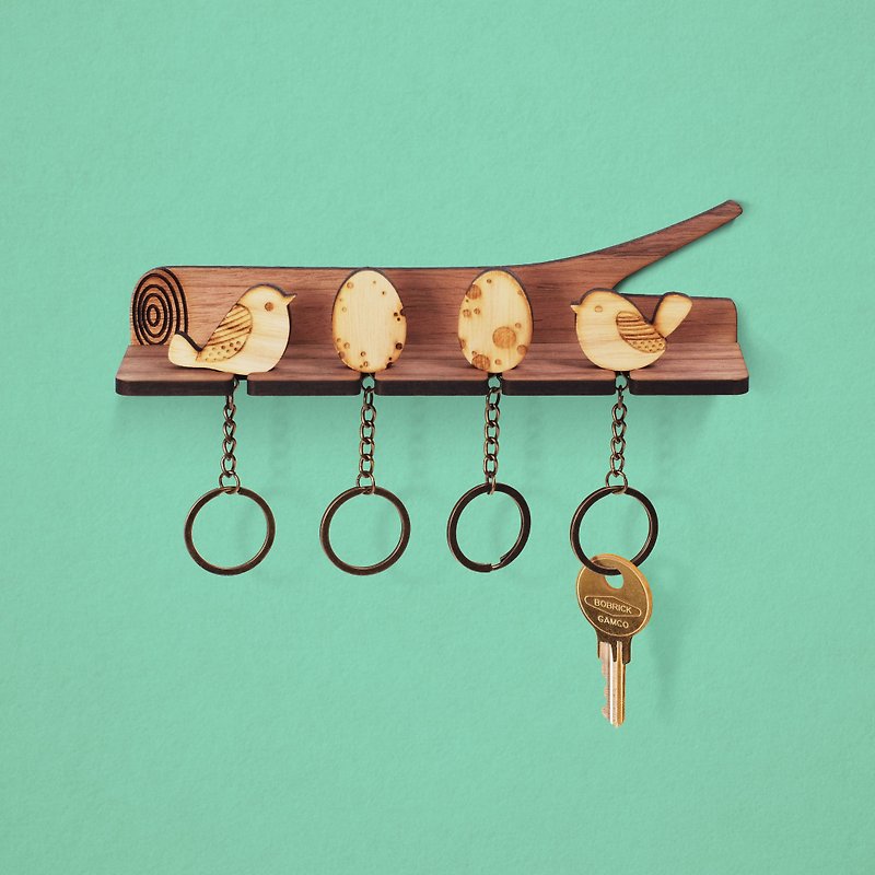 树上枝头－定制化原木钥匙圈挂架组 (四入款)－钥匙/收纳/壁挂 - 收纳用品 - 木头 咖啡色