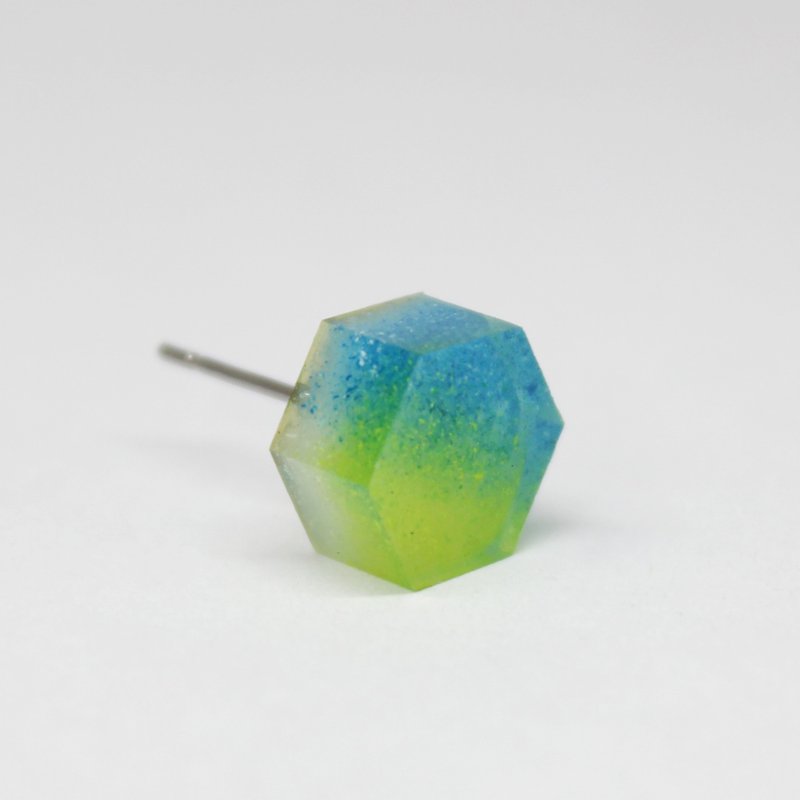 自由如此 / 树脂耳环 - 单只 / 六角形 夏天 透明 蓝色 撞色 - 耳环/耳夹 - 树脂 绿色
