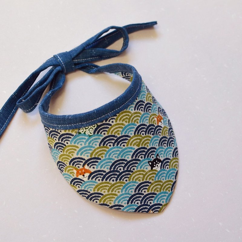 日本和布狗领巾 柴犬领巾(绑带式)--柴犬之青海波 - 项圈/牵绳 - 棉．麻 蓝色