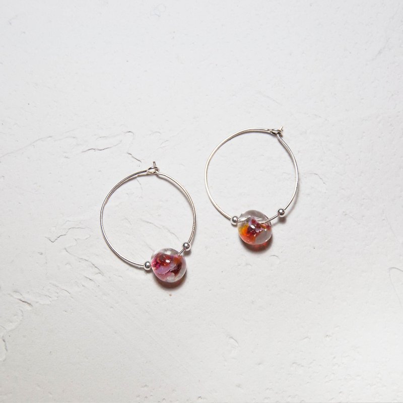 罂粟玻璃珠耳环 - 耳环/耳夹 - 玻璃 红色