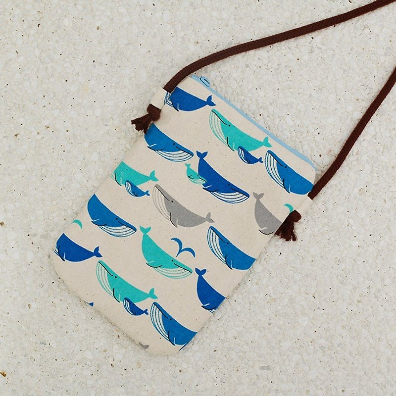 鲸鱼喷水手机袋 - 侧背包/斜挎包 - 棉．麻 蓝色