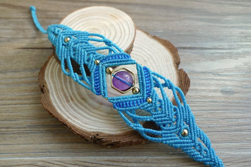 Misssheep-H19-蓝色南美蜡线编织黄铜珠紫水晶手环 - 手链/手环 - 其他材质 蓝色
