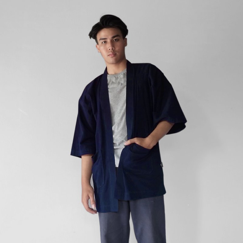 Nevy Blue Kimono Jacket  - 男装外套 - 棉．麻 蓝色