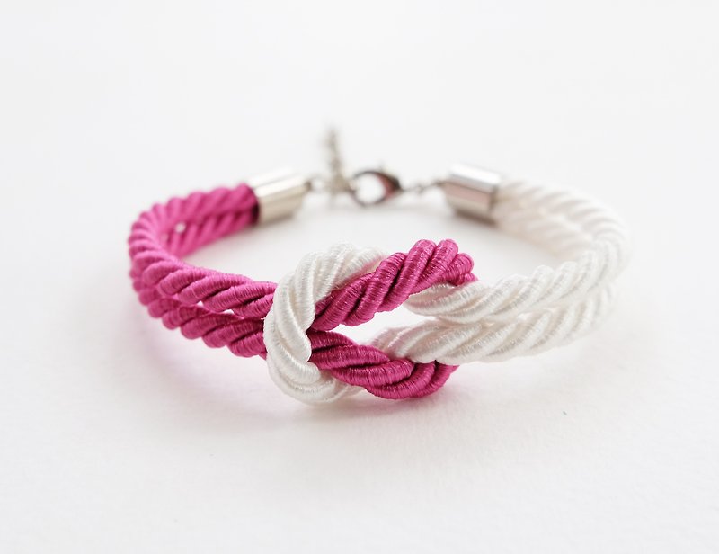 Fuchia pink/White knot rope bracelet - 手链/手环 - 聚酯纤维 粉红色