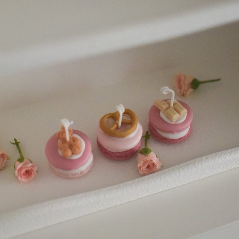马卡龙造型香氛蜡烛 三入一组莓果色系 - 香薰/精油/线香 - 其他材质 粉红色