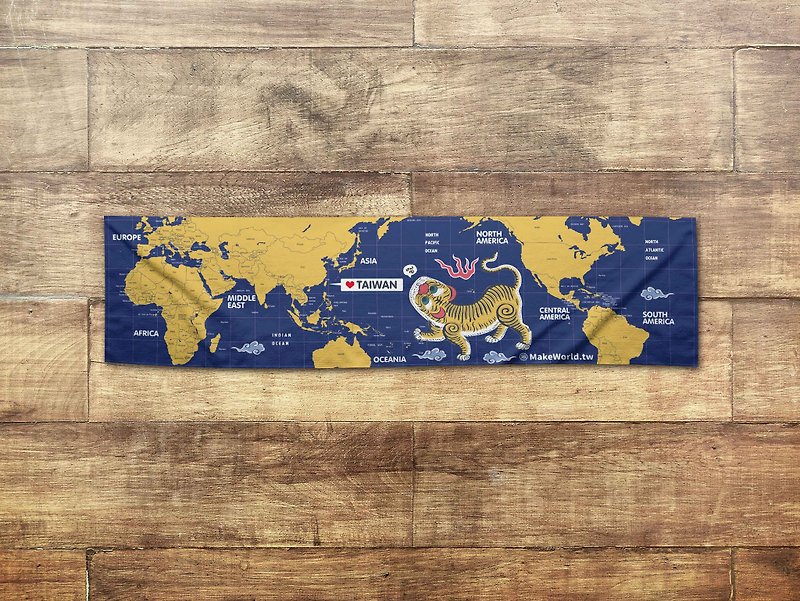 Make World地图制造运动毛巾(蓝地黄虎喵喵叫A) - 毛巾浴巾 - 聚酯纤维 