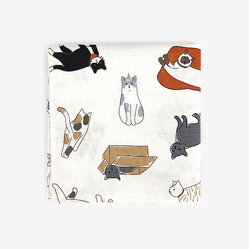 Dailylike北欧风绵质手帕36玩伴猫,E2D02995 - 手帕/方巾 - 棉．麻 白色